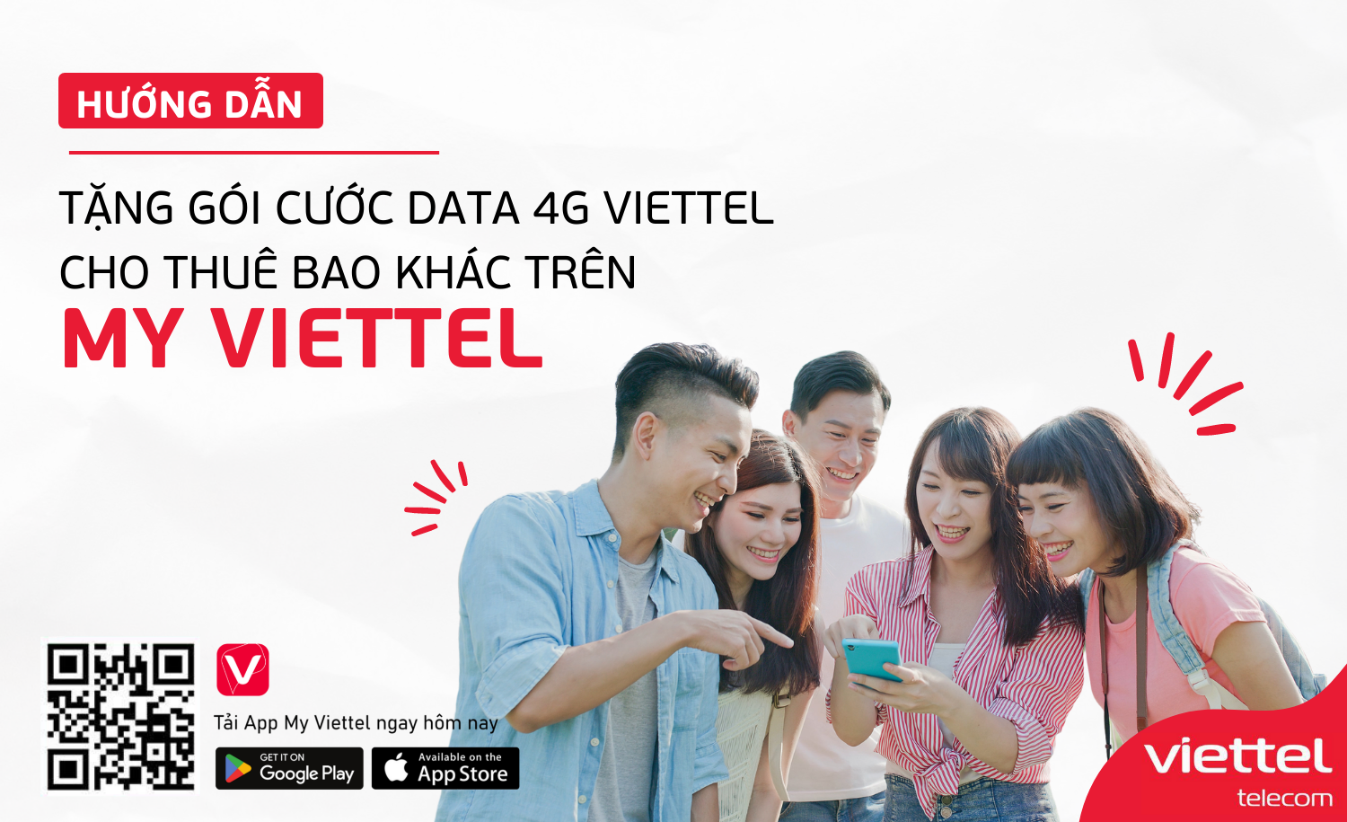 Hướng dẫn khách hàng tặng gói cước data 4G Viettel cho thuê bao
