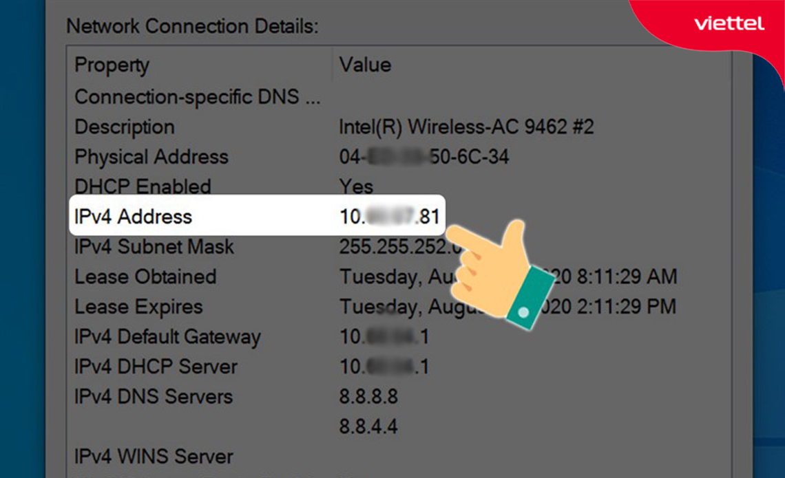 Kiểm tra địa chỉ IP router wifi của bạn tại mục IPv4 Address.