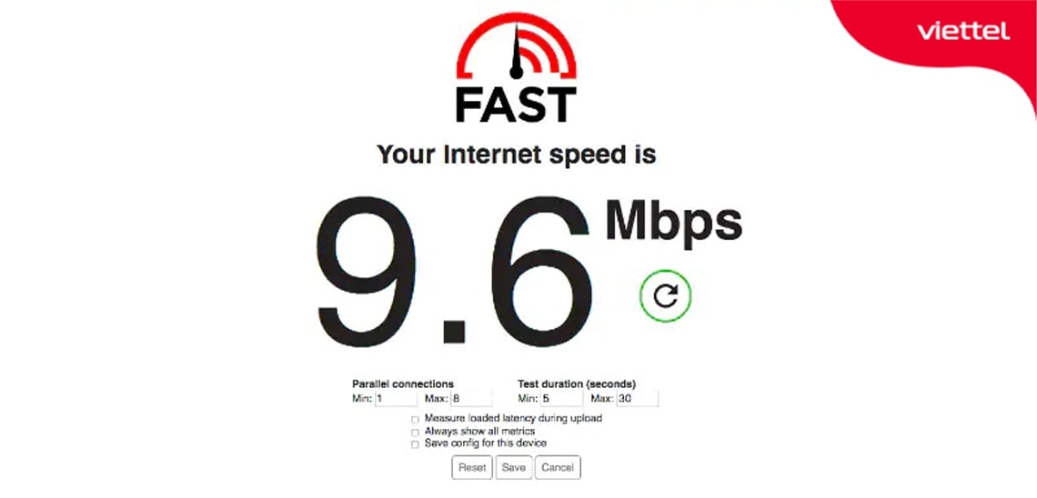 Kiểm tra toàn diện về tốc độ wifi, download, upload với Fast