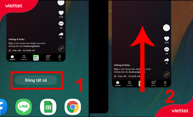 Minh họa các bước tắt các ứng dụng ngầm trên thiết bị Android.