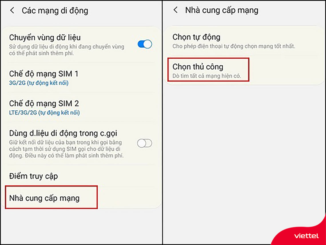 Quy trình chọn mạng thủ công roaming trên điện thoại Samsung