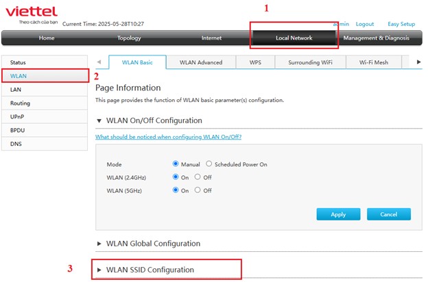 Click chọn thẻ WLAN
