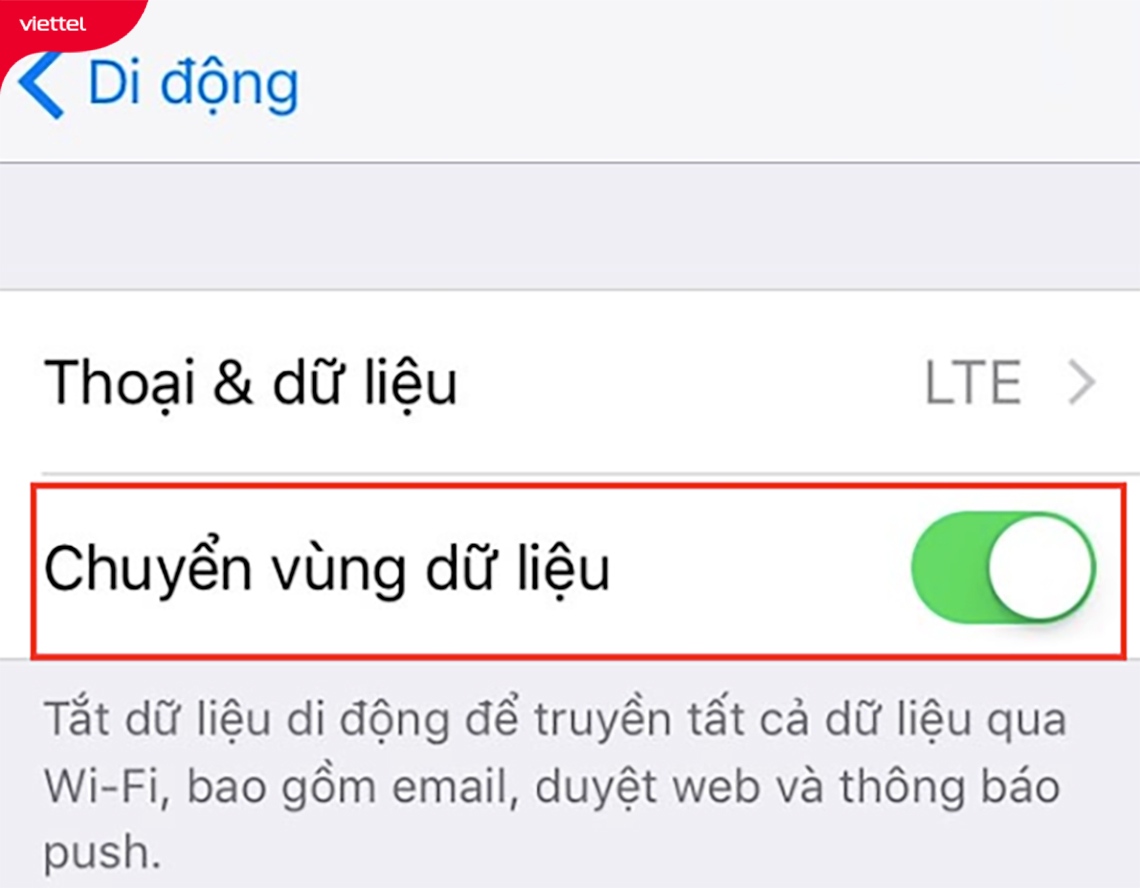 Gạt thanh ngang sang bên phải để thực hiện Chuyển vùng dữ liệu