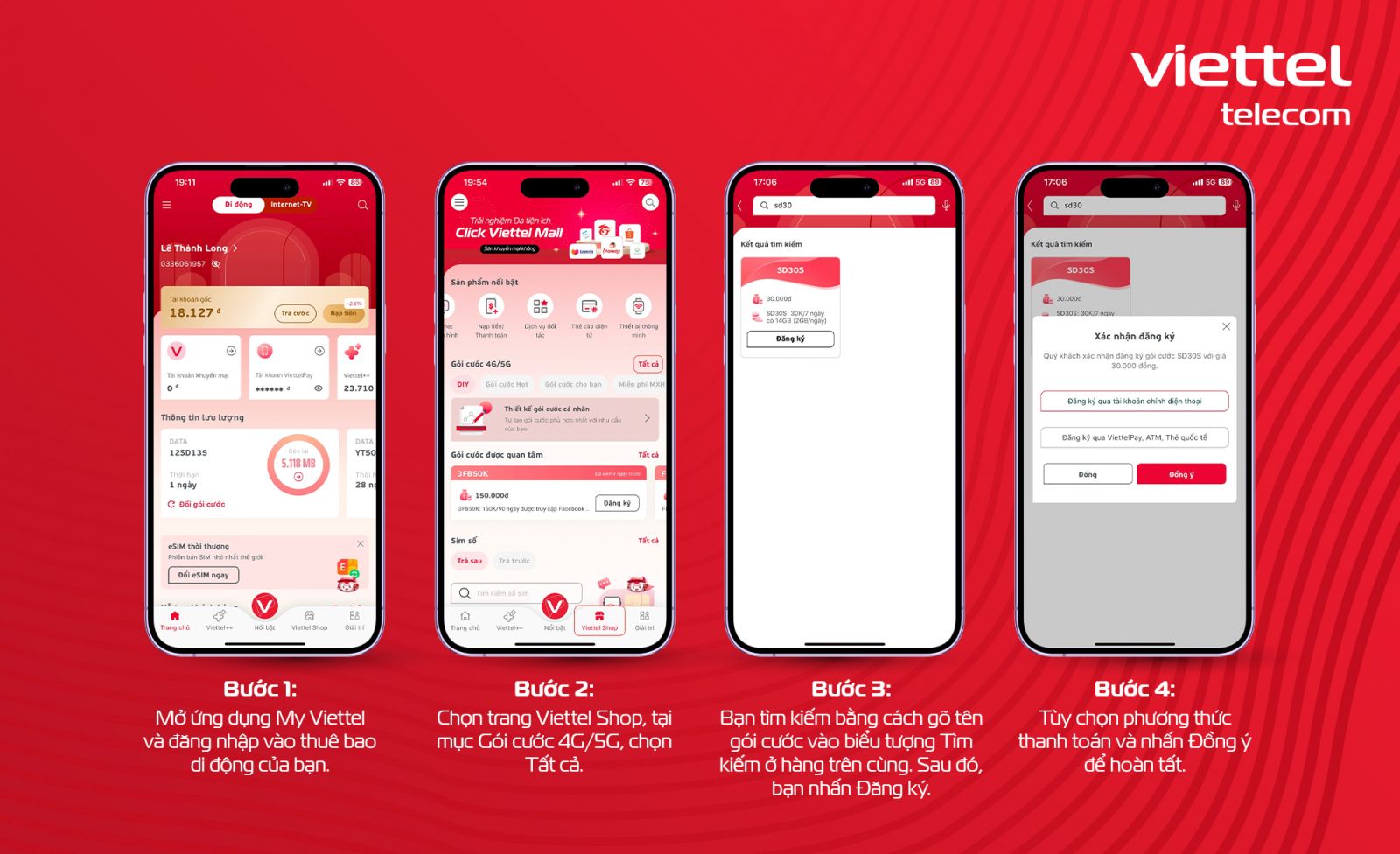  Hướng dẫn đăng ký gói cước 2GB/ngày và gói cước 50K Viettel trên ứng dụng My Viettel