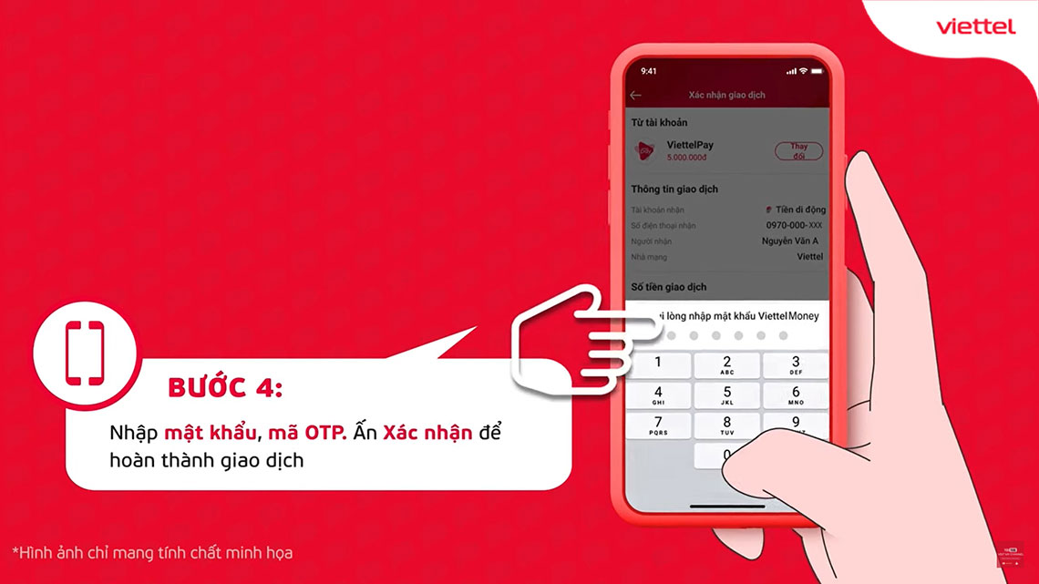 Nhập mật khẩu và xác nhận mã OTP