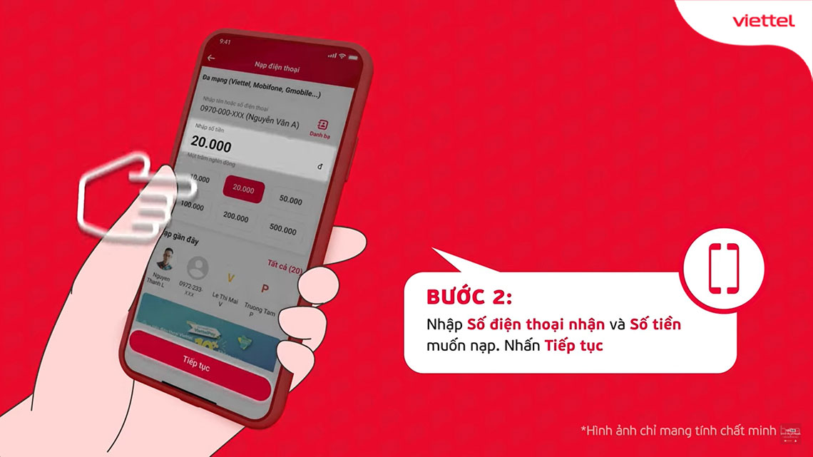 Nhập số điện thoại và số tiền muốn nạp