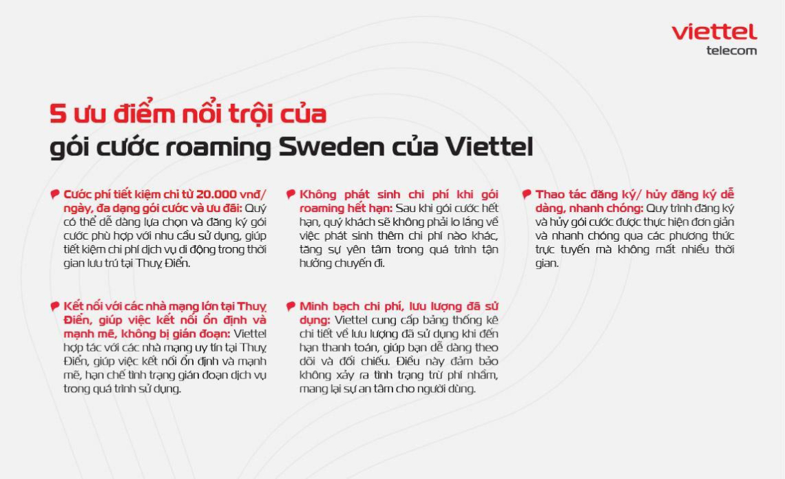 Sử dụng gói cước roaming Thụy Điện của Viettel có nhiều lợi ích cho người dùng