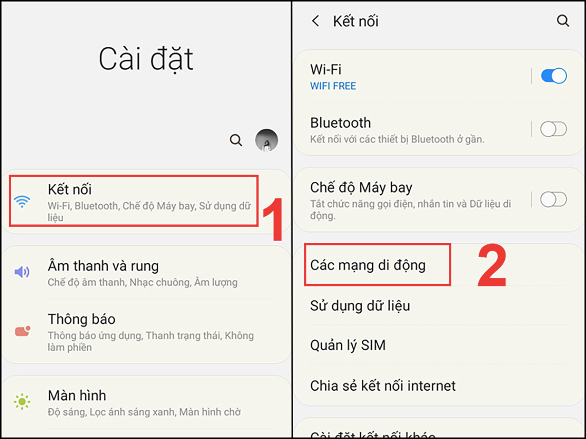Truy cập vào ứng dụng Cài đặt